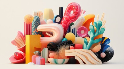 A colorful image of various shapes and objects