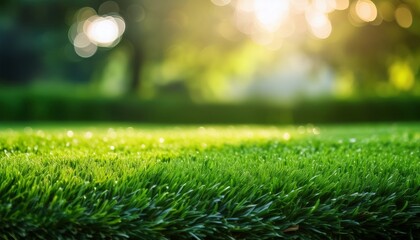 lush green lawn close up with bokeh background freshly cut for summer activities and outdoor relaxation