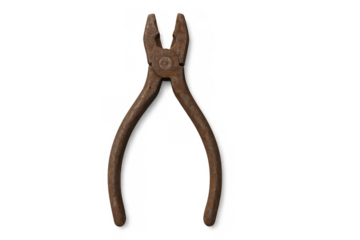 Rusty old vintage pliers tool, showing corrosion and decay, isolated on transparent background, symbolizing aging and repair