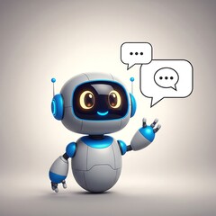 Friendly AI chatbot waving, representing future communication technology. A cute robot assistant concept rendered in a digital studio