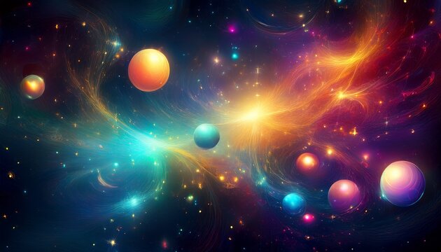 abstract nebula galaxy with colorful spheres and glowing particles a cosmic symphony of light