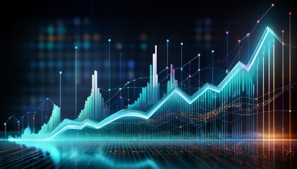 digital graph illustrating upward trend in data analytics against a dark background