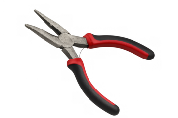 Needle-nose pliers with red and black ergonomic handles, a precise hand tool for repair, electronics, and jewelry work