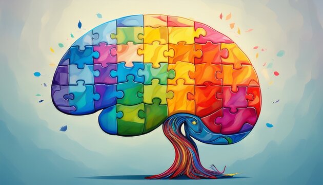 colorful puzzle brain autism awareness - Powered by Adobe