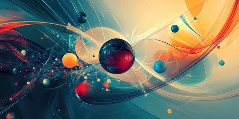 A colorful space scene with a red ball in the middle