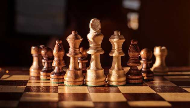 chess game strategy a close up of wooden pieces on a board bathed in warm light