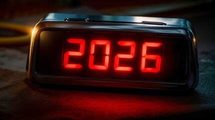 A digital clock with the number 2026 displayed on it