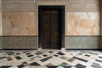 Intricate Islamic Design Featuring Arabesque and Geometric Patterns