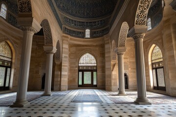 Fototapeta premium Golden Islamic Calligraphy Illuminated by Soft Interior Light