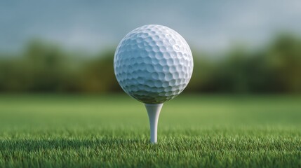 Obraz premium Close-up View of a Golf Ball on a Tee with a Blurred Green Background Ideal for Sports and Recreation Imagery in Nature Settings