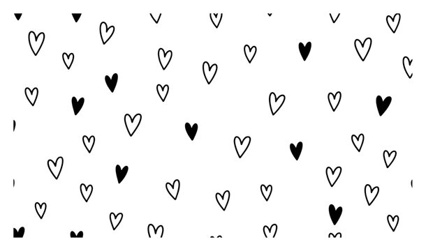 Seamless pattern with cute hand drawn hearts vector background texture of romantic doodles for valentine day wrapping paper or textile