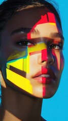 A woman with a red, yellow, and blue face