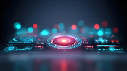 Futuristic Digital Interface with Glowing Elements and Abstract Data Visualization for Technology and Innovation Backgrounds