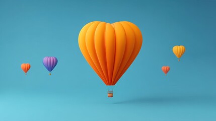 Vibrant Heart-Shaped Hot Air Balloon Illustration in Playful Colors Against a Bright Blue Background for Celebratory and Romantic Themes