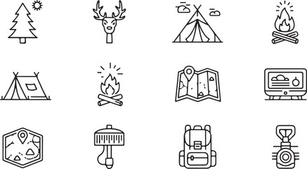Fototapeta premium Camping Adventure Icons Set Outdoor Exploration and Nature