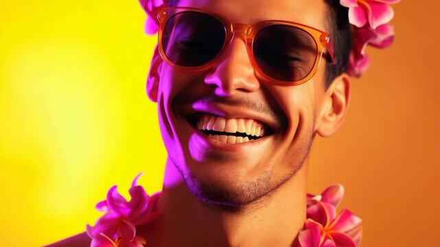 Happy Person with Sunglasses and Lei
