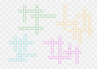 Crossword background template with blank word grid. Flat vector layout for word puzzles, brain games, quizzes, and educational activities. Isolated design for crossword game concepts.