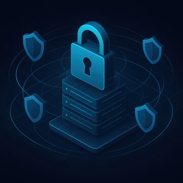 Secure digital data protection symbolized by an abstract padlock representing cybersecurity and data encryption in a technologically advanced environment