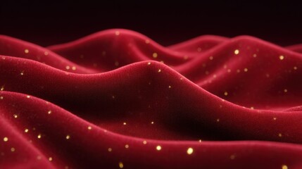 Naklejka premium Lush Red Velvet Fabric with Glittering Gold Particles Creating a Luxurious and Elegant Background for Artistic and Festive Themes