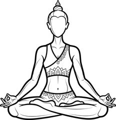 Yoga meditation woman lotus pose line art vector illustration isolated on transparent background, Vector