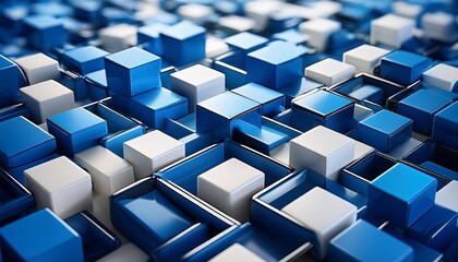 a vibrant array of blue and white cubes create a visually stunning 3d composition
