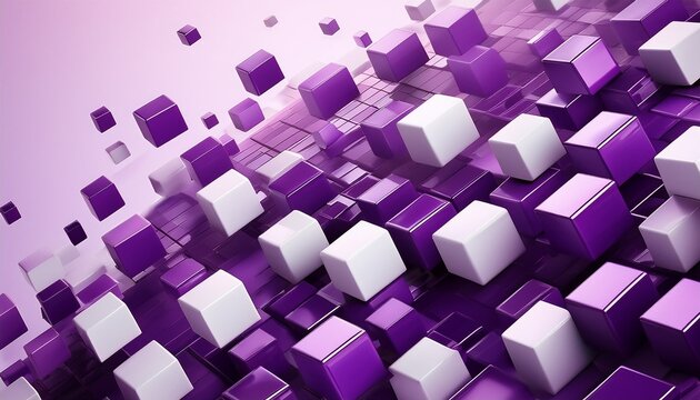 colorful purple and white cubes floating in mid air creating a dynamic and playful 3d scene