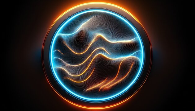 energy button with energy waves on black bfckground 3d rendering