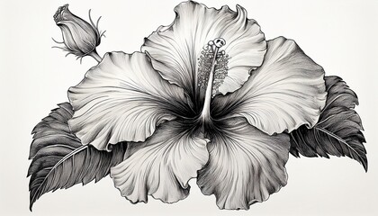 elegant hibiscus flower drawing ink cut out