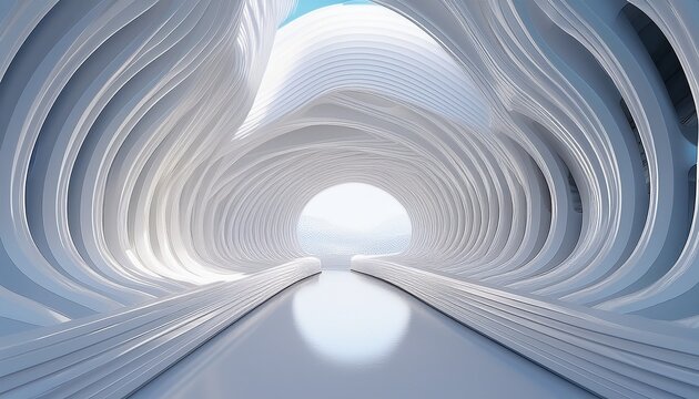 abstract architecture background futuristic white arched interior 3d render