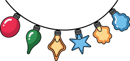 Christmas lights garland holiday decoration vector illustration isolated on transparent background, Vector