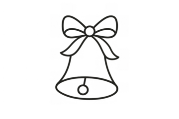 Christmas bell vector line art with a ribbon bow on a transparent background, ideal for holiday season designs