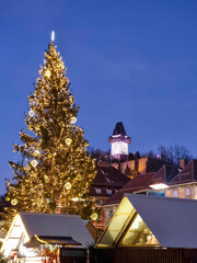 Beautiful Christmas decorations at Hauptplatz , at night, in the city center of Graz, Styria region, Austria