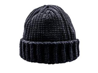 black knitted beanie hat isolated on white background