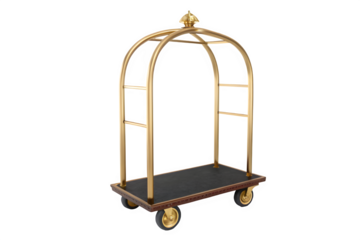 Vintage brass hotel luggage cart isolated on transparent background