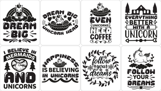 Magical unicorn themed inspirational quotes and sayings collection