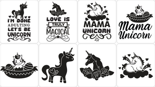 Magical unicorn themed designs for crafts and apparel