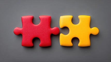 Obraz premium Colorful Red and Yellow Puzzle Pieces on Dark Background Symbolizing Problem Solving, Teamwork, and Cooperation in Design and Creative Contexts