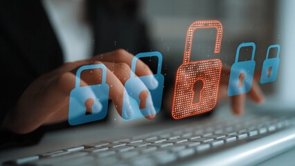 Digital security concept illustrating a cybersecurity breach, with a red unlocked padlock indicating data exposure among secure systems, emphasizing system vulnerability and risk Marrow