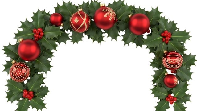 Festive Christmas Holly Arch with Red Ornaments Creating a Holiday Frame - Powered by Adobe