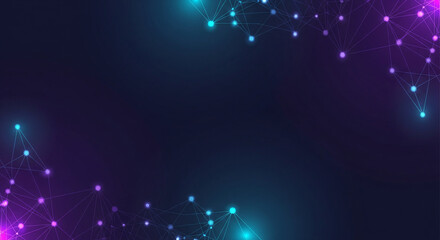 Futuristic Neon Business Presentation Frame with Polygonal Network Technology Background