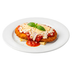 Delicious Chicken Parmesan on a Plate, Garnished with Basil Leaves