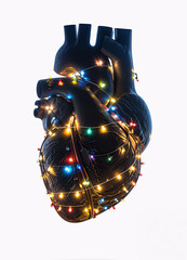 Dark Realistic Heart with Christmas Lights