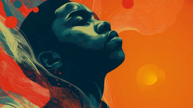 creative funk colorful illustration a black African man with colorful background