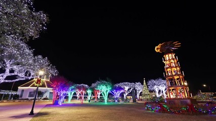 The Christmas theme at Marktplatz in downtown Fredericksburg, Texas, is a celebration of its rich German heritage. The decorations create a traditional Weihnachtszeit (Christmas season) atmosphere