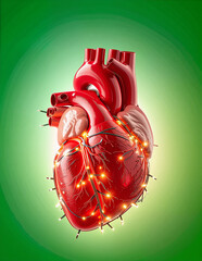Realistic Heart red shape with Christmas lights