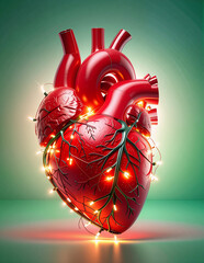 Realistic Heart red shape with Christmas lights