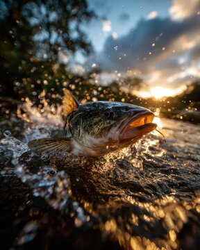 Fresh catfish caught from river  action fishing shot