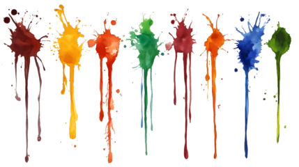 colorful set of watercolor splash stains isolated on white