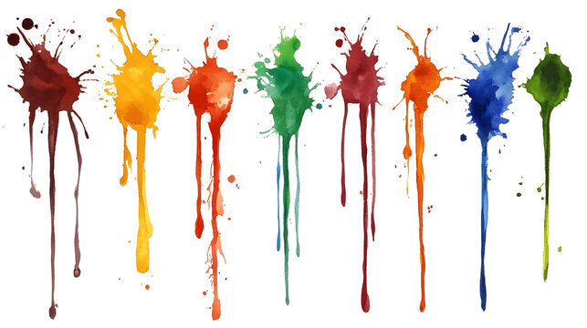 colorful set of watercolor splash stains isolated on white