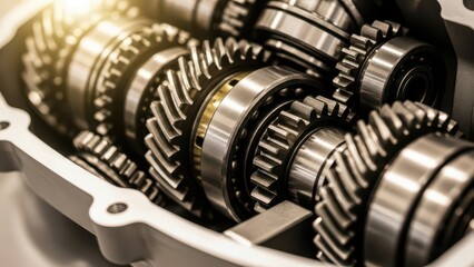 Close-up of Automotive Gearbox Mechanism and Bearings